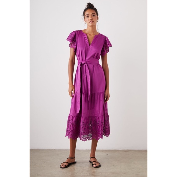 Rails Gia Ruffle Eyelet Tiered Midi Dress in Berry Sz S - Picture 1 of 14